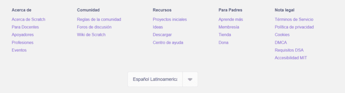 Selector de idioma de Scratch configurado en Español Latinoamericano