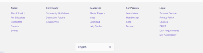 Selector de idioma de Scratch configurado en inglés